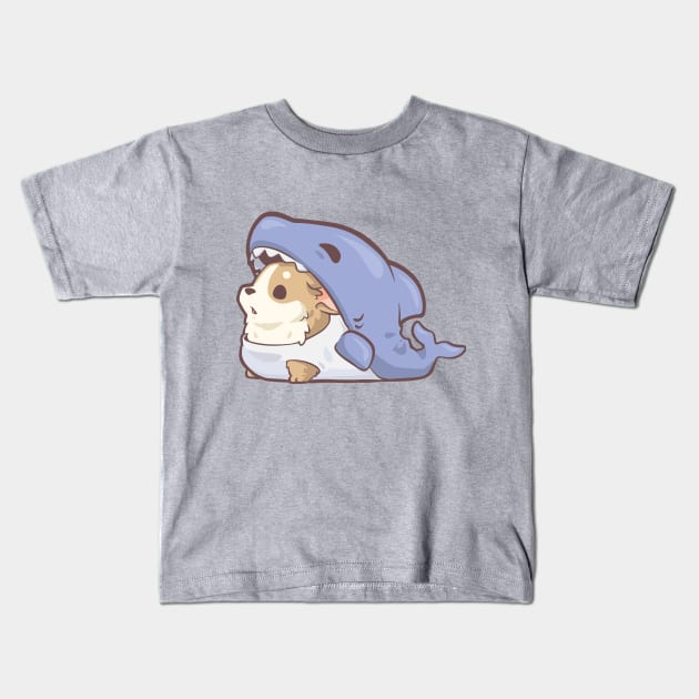 Shark Corgi Kids T-Shirt by Bobblejot